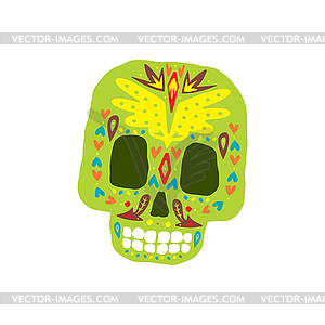 Bright Color Traditional Mexican Painted Scull Icon - color vector clipart