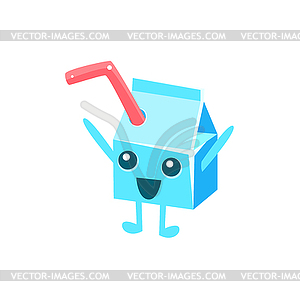 Happy Milk Pack With Straw Character - vector image