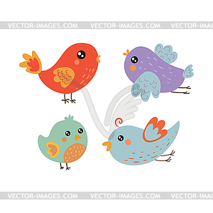 Four Cute Bird Chicks Collection - vector image