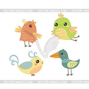 Four Cute Small Birds Set - vector image