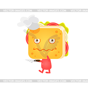 Sandwich Character With Cooking Knife - vector clipart