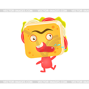 Sandwich Character Cursing - color vector clipart