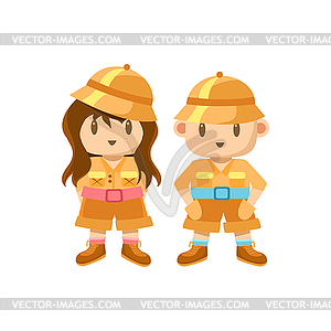 Boy And Girl Dressed As Jungle Explorers - vector clipart