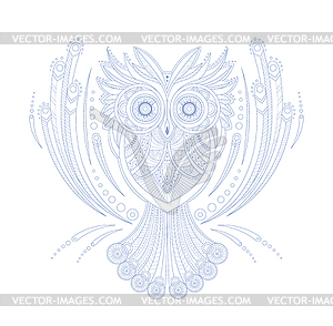 Owl Stylised Doodle Zen Coloring Book Page - vector clip art