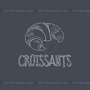 Croissant Sketch Style Chalk On Blackboard Menu Item - vector image