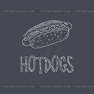 Hotdog Sketch Style Chalk On Blackboard Menu Item - vector clipart