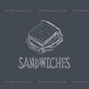 Sandwich Sketch Style Chalk On Blackboard Menu Item - vector clipart