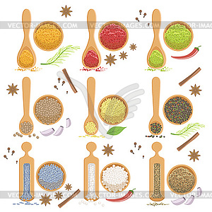 Powdered Spices Bowl And Corresponding Spoon Set - royalty-free vector image