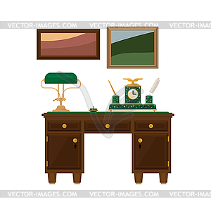 Antique Wooden Home Office Desk - stock vector clipart