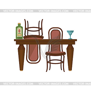 Antique Wooden Dining Table And Chairs - vector clip art