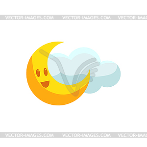 Happy Crescent And Cloud - vector clip art