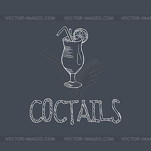 Cocktail Sketch Style Chalk On Blackboard Menu Item - vector image