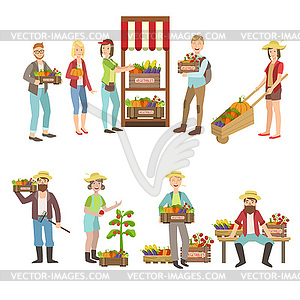 Farm Vegetables Market And People Farming Collection - vector clipart