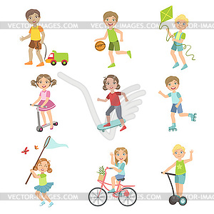 Kids Playing Outside Set - vector clipart