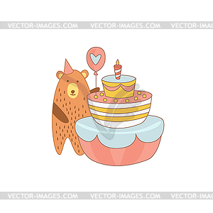 Bear And Giant Birthday Cake - vector image