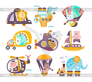 Animals And Transportation Fantasy Set - vector clip art