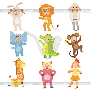 Kids In Animal Costumes Set - vector image