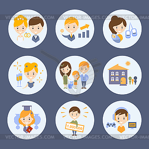 People And Their Ideas Of Happiness Set - vector EPS clipart