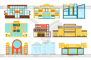 Торговый центр Здания Внешний дизайн Набор - векторное изображение клипарта