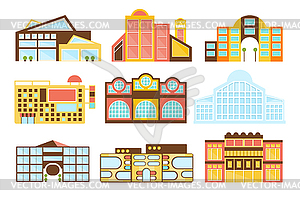 Shopping Mall Buildings Exterior Design Set - vector image