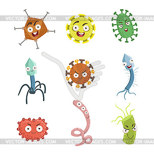 Malicious Microorganisms And Viruses Set - vector image