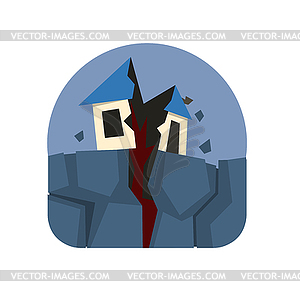 Earthquake Crack Destroying House Natural Force - stock vector clipart
