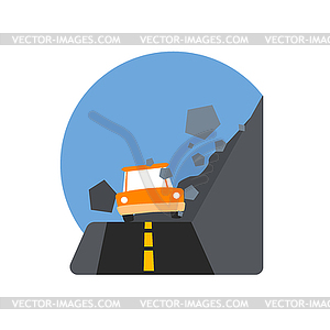 Rockslide Crushing Car Natural Force Sticker - vector image