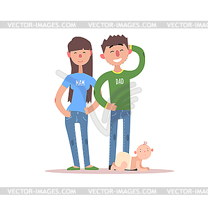 Young Parents And Their Baby - vector clipart