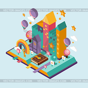 Open Book with set of fairy tale elements, icons an - vector clipart / vector image