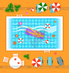 Happy People Sunny Pool Hotel Summer Vacation - vector clipart