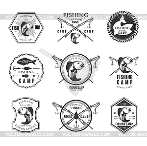 Vintage pike fishing emblems, labels and design - vector image