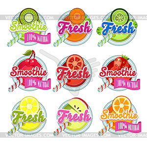 Set Sticers Smoothie with Ribbon and Freshes - vector image