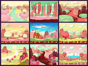 Fantasy sweet food land - vector clip art