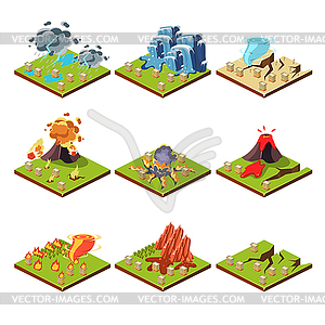 Isometric Representation of Natural Disaster - royalty-free vector clipart