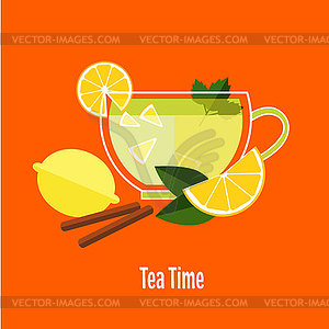 Чашка чая и лимон - цветной векторный клипарт