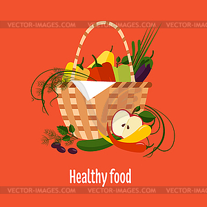Basket Full of Fresh Fruit - vector image