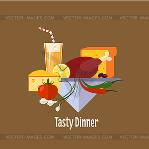 Baked Chicken, Turkey Flat style - color vector clipart