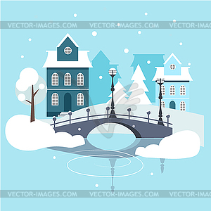 Зима Городской пейзаж Плоский дизайн - клипарт в векторном виде