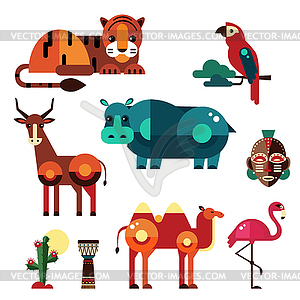 Geometric Flat Africa Animals and Plants - vector clipart