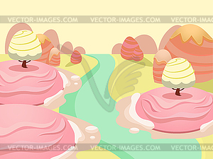 Fantasy sweet food land - vector clip art