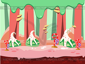 Fantasy sweet food land - vector clip art