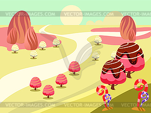 Fantasy sweet food land - vector clip art