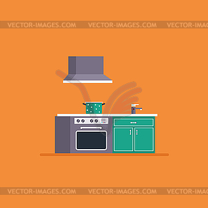 Kitchen with furniture Flat style - vector image