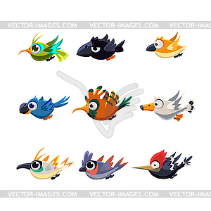 Cute Flying Birds Set - color vector clipart