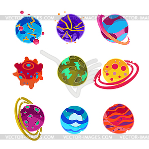 Fantasy Cartoon Planets Set - vector clipart