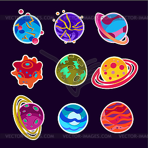 Fantasy Cartoon Planets Set - vector clip art