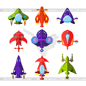 Colourful Cartoon Rockets and Spaceships Set - vector image