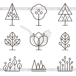 Plants and Trees Icons Set Linear Style - vector image