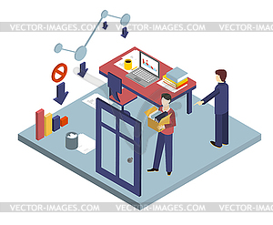 Dismissal of Worker. Isometric 3d s - vector clipart