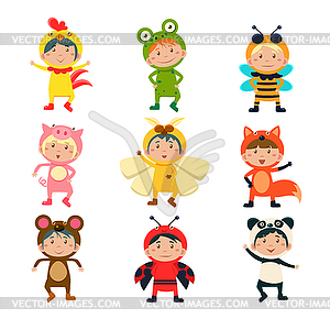 Cute Kids Wearing Animal Costumes - vector clipart